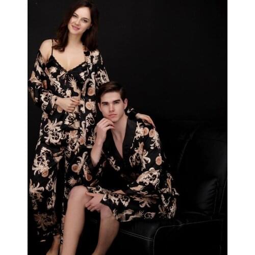 Summer thin ladies pajamas three piece pants gown Dragon Robe clothes Home Furnishing lady couple