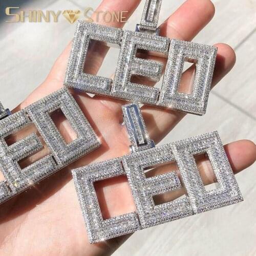2021 High Quality Hip Hop Bling Men Jewelry 5A Cubic Zirconia Iced Out Baguette Cz Letter CEO Pendant Necklace Rope Tennis Chain