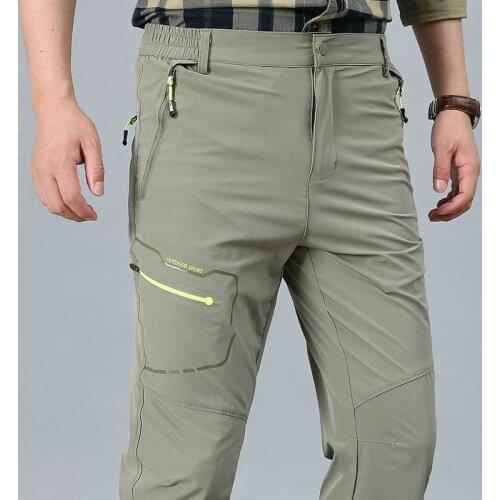 Outdoor Quick Dry Cargo Pants Mens Summer Thin Elastic Breathable Plus Size Leisure Trousers Hiking Sports Pants Man 5XL