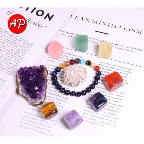 Natural Crystal Seven Chakras Treatment Stone Planetary Bracelet Healthy Energy Quartz Amethyst Cluster Ore collection Gift Set