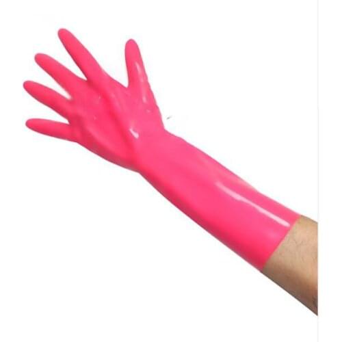 PINK LATEX SHORT GLVOES SIZE M