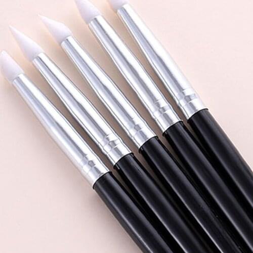 5Pcs Black Rod Silicone Pen For Painting Wooden Handle Nail Art Manicure Pencil Nail Art Brush Accessories for Nail DIY Tools