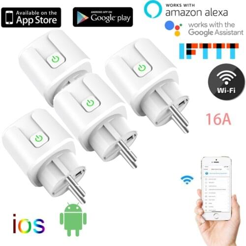 Tuya WiFi EU Smart Plug 16A 100-240V Adapter Wireless Remote Voice Control Power Monitor Timer Socket For Google Home Alexa