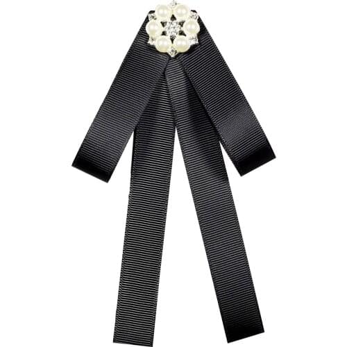 Rhinestone Ribbon Bow Tie Bowknot Brooches Fashion Fabric Pins Shirt Collar Bowtie Brooch Pearl Collar Pin Cute for Women Gift