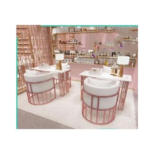 Light luxury manicure table and chair set single double three person gold iron marble manicure table net red economic type