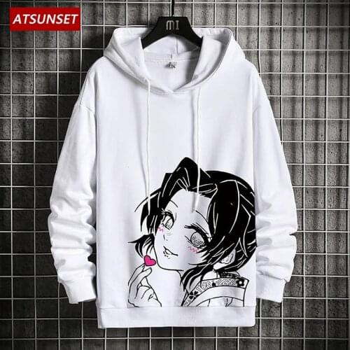 ATSUNSET Demon Slayer Kochou Shinobu Print Sweatshirt Hip Hop Streetwear Harajuku Hoodie Autumn And Winter Cotton Pullover Top