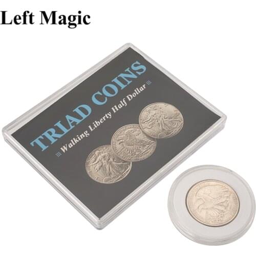 Triad Coins (Walking Liberty Half Dollar Gimmick) Magic Trick Produce Vanish Change Three Coin Magia Close Up Illusion Mentalism