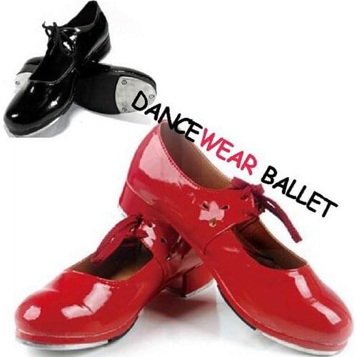 New 2017 Adult Shiny Patent Leather Laced Black Red Tap Dance Shoes / Women Girls Tap Shoes