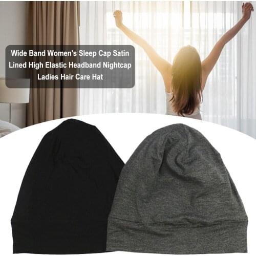 Solid Color Soft Women Sleep Cap Turban Hair Care Head Hat Bath Tool Fashion Satin Lined High Elastic Nightcap