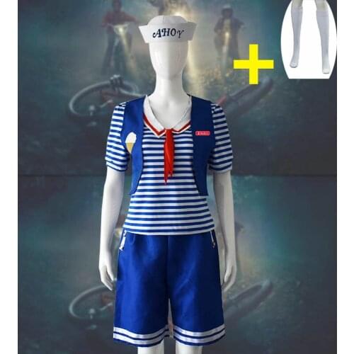 Stranger Things Season 3 Robin Steve Harrington Scoops Ahoy Cosplay Costume Sailor Uniform Shirt Vest Shorts For Christmas Gift
