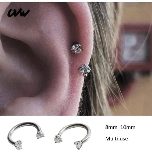 UVW336 2pc Trendy 316L Steel Round CZ Segment Tragus Septum Nose Rings Stud Helix Daith Piercing Body Jewelry Women Earrings