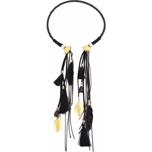 Vintage Bohemian Tassel Leather Alloy Bead Feather Necklace Statement for Women Party Ethnic Collar Choker Necklace Maxi Jewelry