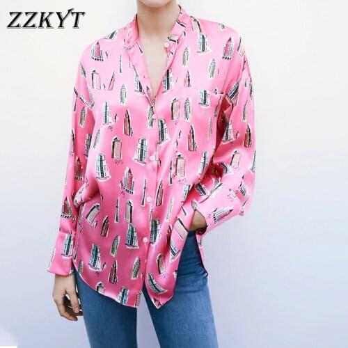 2021 Women Spring Fashion Print Pockets Shirts Vintage Autumn Long Sleeve Asymmetric Loose Casual Female Blouses Chic Tops