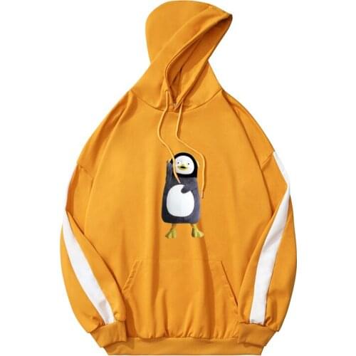 Harakuju Cartoon Penguin Print Casual Hoodies Women 2021 Spring Long Sleeve Side Sriped Hooded Sweatshirt Korean Fashion Tops
