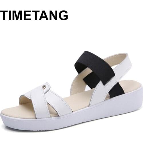 TIMETANG Brand Summer New Fashion Casual Comfortable Female Sandals Thick Sole pu Leather Breathable Flat Woman Shoes Size 35~40