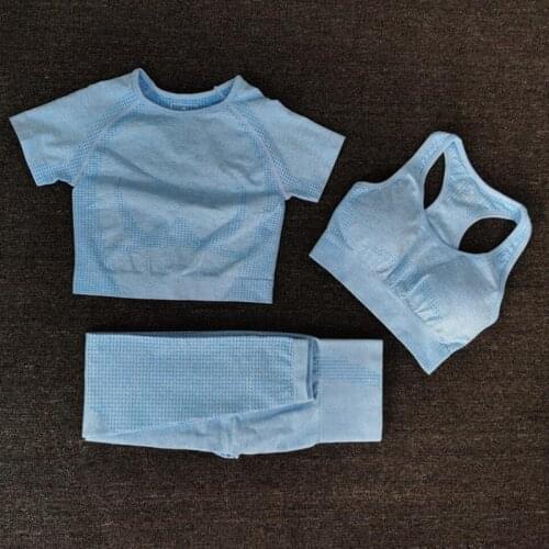 3 PCS Women Summer Seamless yoga set Fitness Sports Suits GYM Clothing Yoga T-Shirts+High Waist leggings+Bra Workout Pants