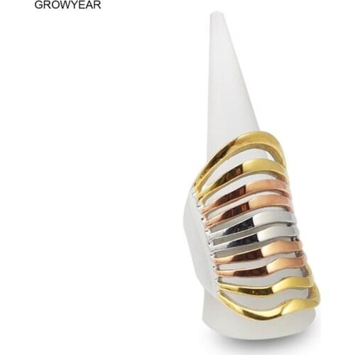 Bohemia Style 3 Colors Striped Stainless Steel Big Cocktail Rings For Women Size 8 6 7 9 Free Shipping