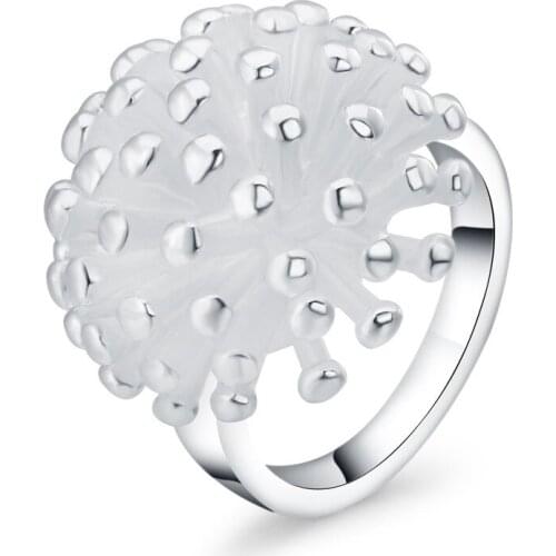 925 Sterling Silver Firework Coral Ring Woman Fashion Wedding Engagement Silver Jewelry