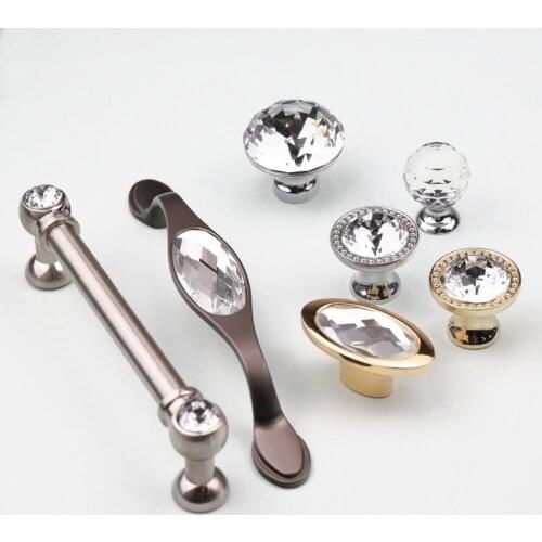 1PC European Crystal Glass Knobs and Handles Zinc Alloy Kitchen Cupboard Drawer Pull Furniture Handles Knob Hardware