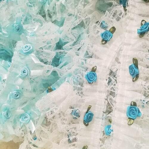 1Yard Gold Lace Fabric Rose Guipure Lace Fabric Decoration Laces Silver Ribbon 4.8cm Bow Flower Party Dress Sewing Trimming RG21