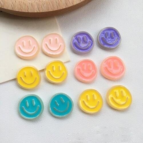 10Pcs 17MM Cute Round Smile Charms Resin Patch For Handmade Earrings Hair Accessories Jewelry Finding Supplies