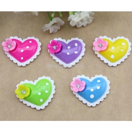 100pcs big Resin love heart polka dots w/rhinestone DIY Flatback 35mm for cell phone decor jewelry making kawaii heart deco