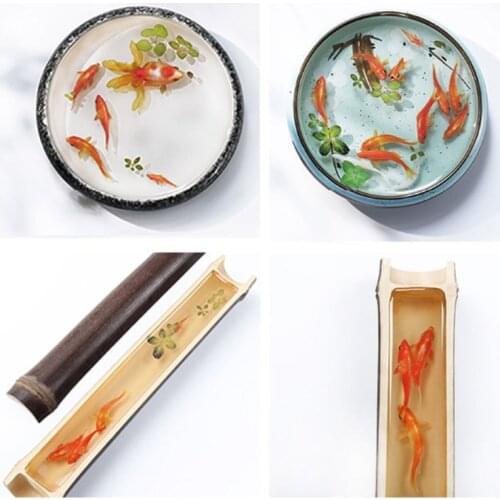 17Pcs Vivid Goldfish Clear Fish Flower Petal Leaves Film Sticker Resin Art Craft