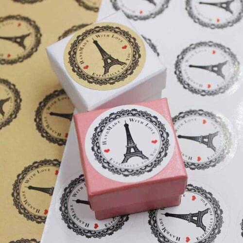 200PCS Vintage "HANDMADE" Series Kraft seal sticker DIY gifts labels self adhesive EIFFEL TOWER printed tag labels 3.8cm round