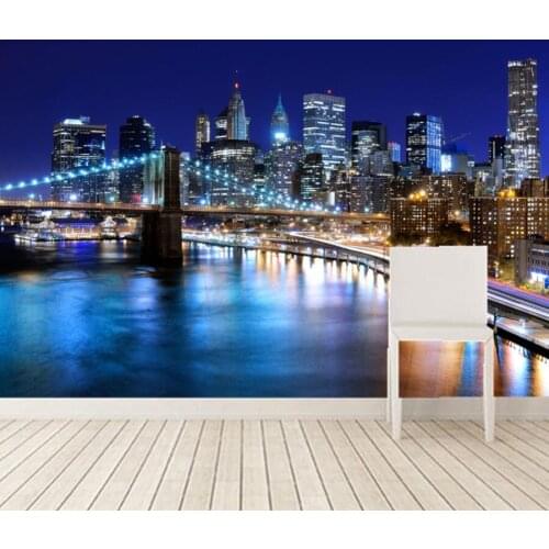 3D wallpaper,New York city beautiful night,building and Bridge under the colorful light,living room TV wall bedroom large murals