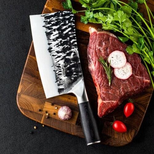 5CR15 steel bone-cutting knife slicing knife kitchen knife black colored wood handle forging hammer grain knife home