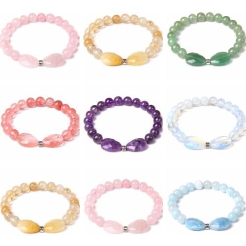 8mm Designer Handmade Natural Stone Strand Bead Bracelet Reiki Healing Pink Quartz Aventurine Amethysts Crystal Charm Bracelets