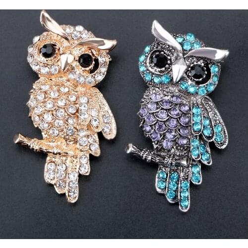 Imitation Rhinestone Blue Brooch Coat Dress Accessories Zinc Alloy Owl Badge Creative Birthday Gift Owl Brooch