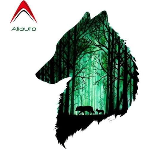 Aliauto Creative Car Sticker Two Wolves In The Forest Motorcycle Personality Waterproof Anti-UV Accessories PVC Decal,15cm*11cm