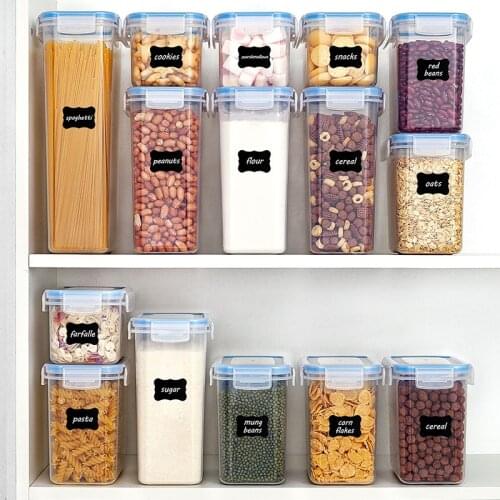 Plastic Storage Containers for Cereals Dry Food Storage Box for Sugar Flour Jars for Bulk Cereals Kitchen Storage with Labels