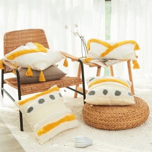 Free Shipping 30*50/45*45cm Morocco Bohemian Yellow Tufted Nordic Style Waist Pillow Case Cushion Cover (No Core)
