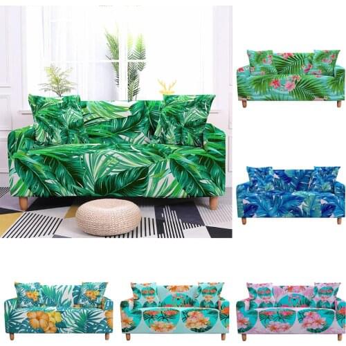 Elastic Sofa Cover for Living Room Tropical Leaves Slipcovers Sectional Couch Cover funda de sofá For L Shape Sofa Need 2pc