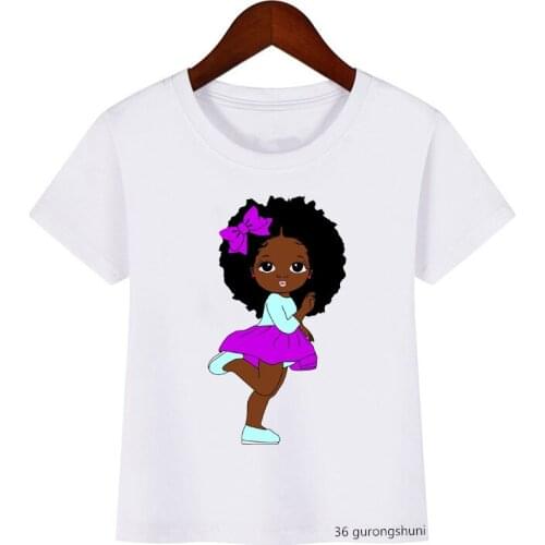 Black Children T-shirt African Natural Hair Afro Girls Clothes Humorous Cool Girls T-shirt, Black Little Princess Girls Tops