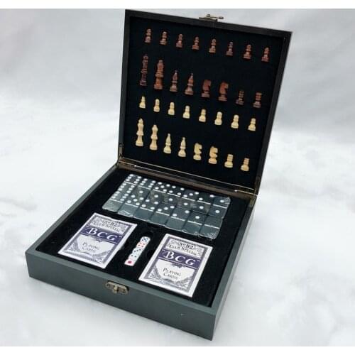 4 In 1 Wooden Folding Chess Set Portable Chess Board Games Poker Domino Dice Family Outdoor Entertainment Game for Beginner Gift