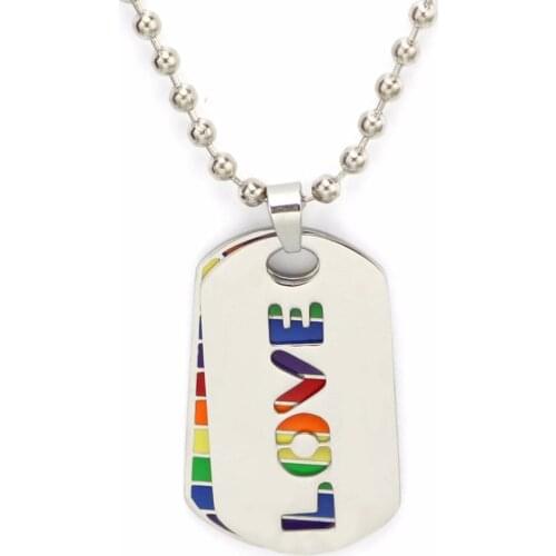 Double Layer LGBT Necklace Pendant Stainless Steel PRIDE LOVE Rainbow Dog Tags Women Party Jewelry Silver Plated Kolye Ketting