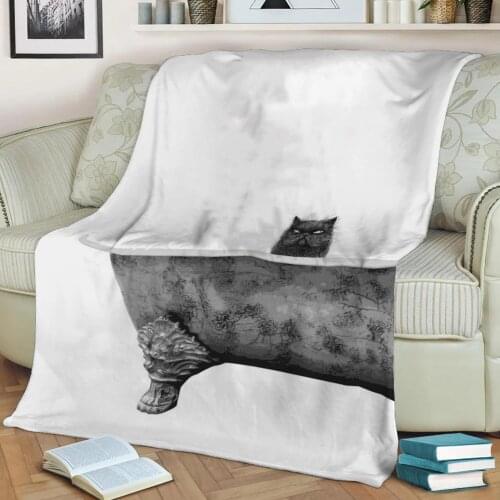 Black Scrubby Cat Bathing Flannel Throw Blanket 3D Printed Keep Warm Sofa Child Blanket Home Decor Textiles Dream Family Gift
