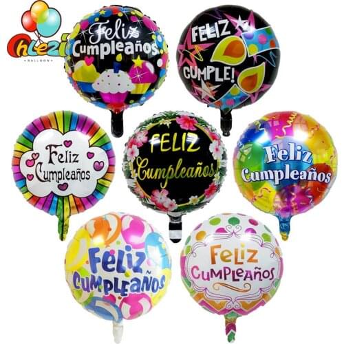 7pcs Spanish Happy Birthday Foil Balloons 18 Inch Round Helium Balloon Adult Birthday Party Decoration Kids Baby Shower Globos