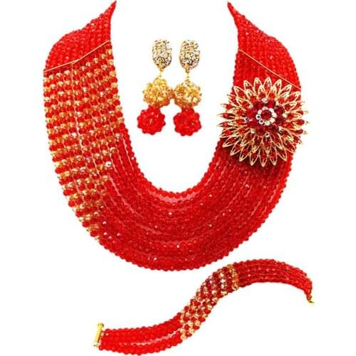 Classic red and champagne gold ab crystal bead african wedding beads costume jewelry set