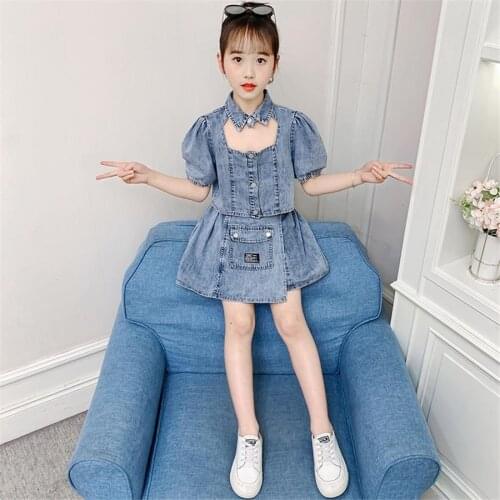 2021 Summer Girls Clothes Sets Fashion Clothing for Girls Jeans Shirts+ skirt Suits Kids Costume Teen Children 2pcs Sets