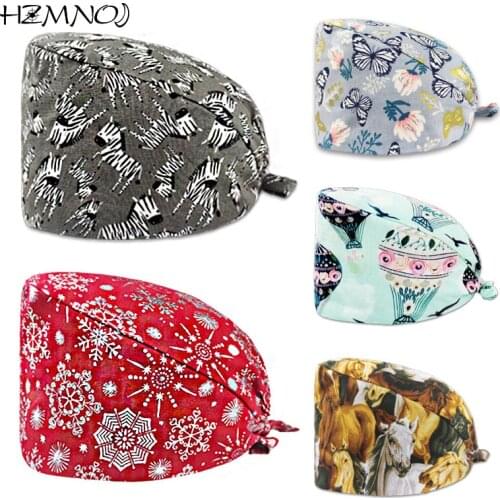 Pattern Printing Beauty Scrub Cap 100% Cotton Breathable Cartoon Printing Surgical Cap Laboratory Work Cap Private Customization