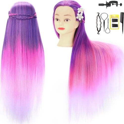 30" Purple Rainbow Colorful Long Hair Mannequin Head for Hairstyles Professional Hairdressing Doll Heads Practice Braiding Doll