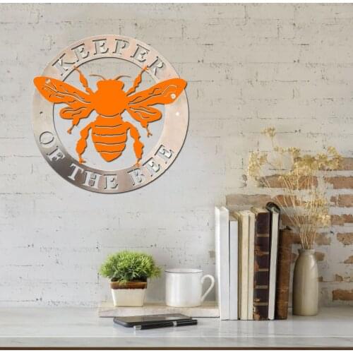Metal Bee Plate Decor Large Animal Silhouette with Letter Keeper Of The Bee Hanging Garden Farmhouse Wall Art 1mm*30cm UD88