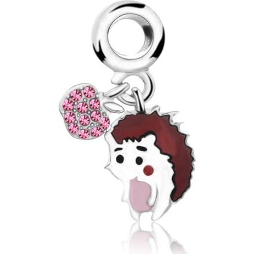 Cute Cartoon Hedgehog Pendant DIY Fit Original Pan Charms Bracelet Women Pink Zircon Apple Anime Animal Beads for Jewelry Making