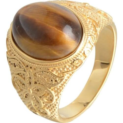 Men Jewelry Green Blue Brwon Gold Color Cat Eyes Opals Rings Stainless Steel Rings For Men Wedding Engagement Party Rings