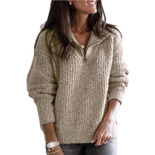 2020 Fall/Winter Zipper Lapel Solid Color Long Sleeve Sweater Casual High Street Sweater Pullover Jersey Mujer Wn