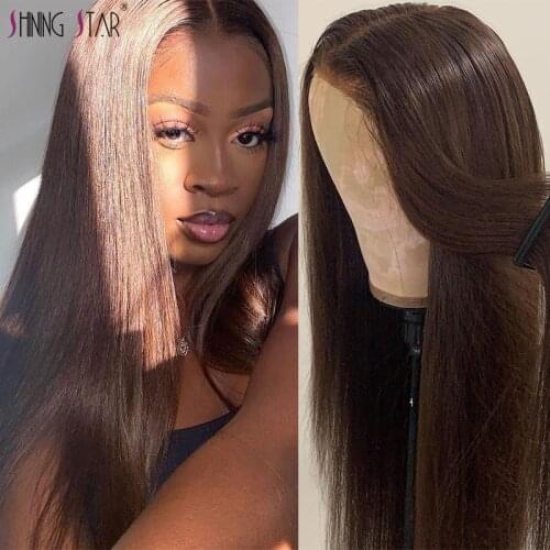 Dark Brown Human Hair Wigs Transparent Lace Front Wigs Straight Brazilian Chocolate Colored Lace Frontal Wigs Natural Black Remy